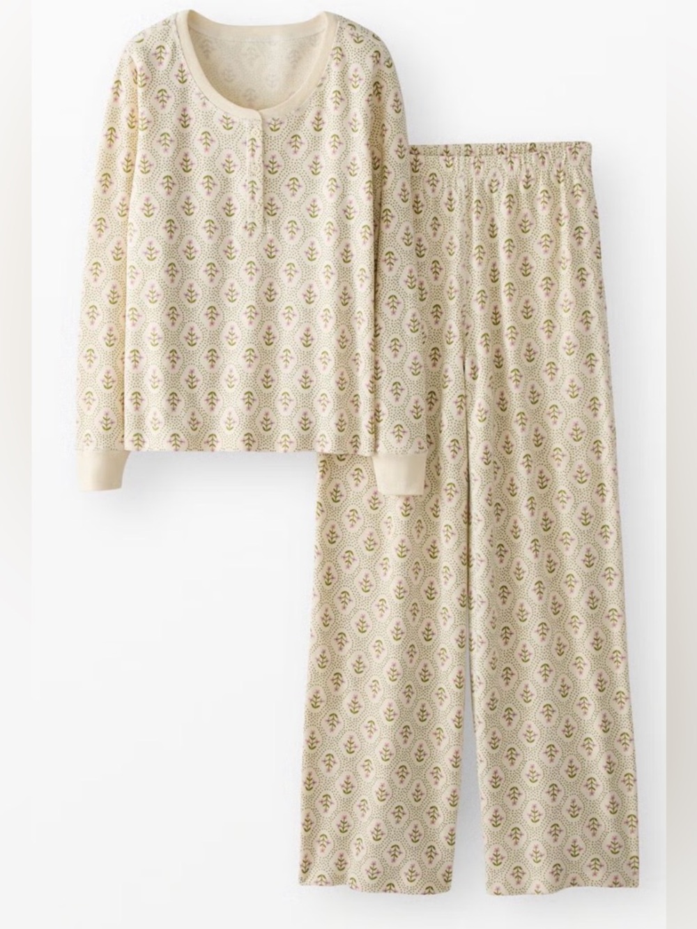 NWOT Hanna Andersson Women’s 100% Cotton Floral Waffle Henley Pajama Set